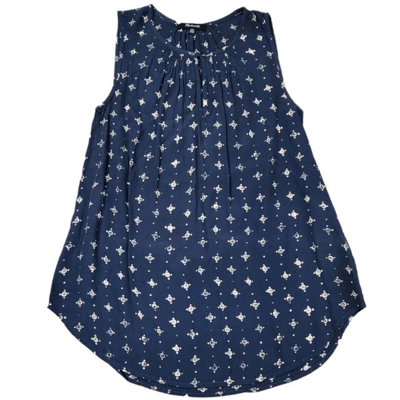 Madewell Memory Medallion Dot Sleeveless Blouse Blue Tank With Keyhole Style XXS - Picture 2 of 10